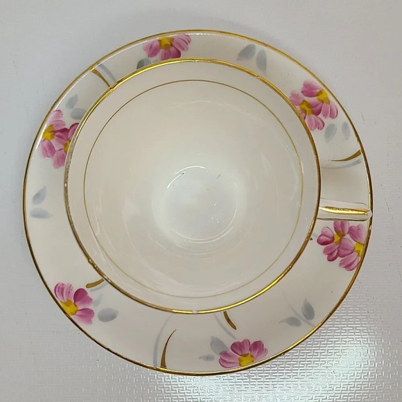 Vintage Hand Painted TeaCup and Saucer by Phoenix T.F.&S Pretty Pink, bone china - Picture 3 of 6